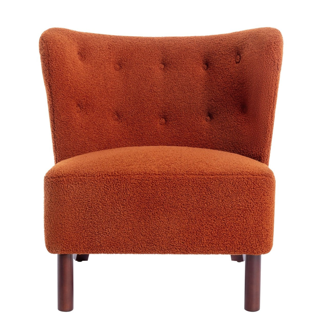 Burnt Orange Upholstered Armless Accent Chair Lambskin Sherpa Modern Sofa for Living Room Bedroom Small Spaces Image 7