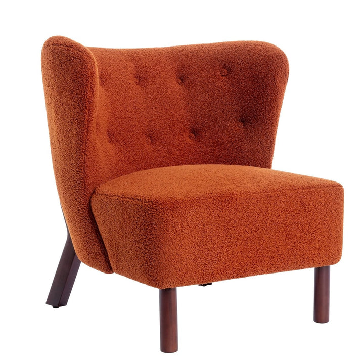 Burnt Orange Upholstered Armless Accent Chair Lambskin Sherpa Modern Sofa for Living Room Bedroom Small Spaces Image 8