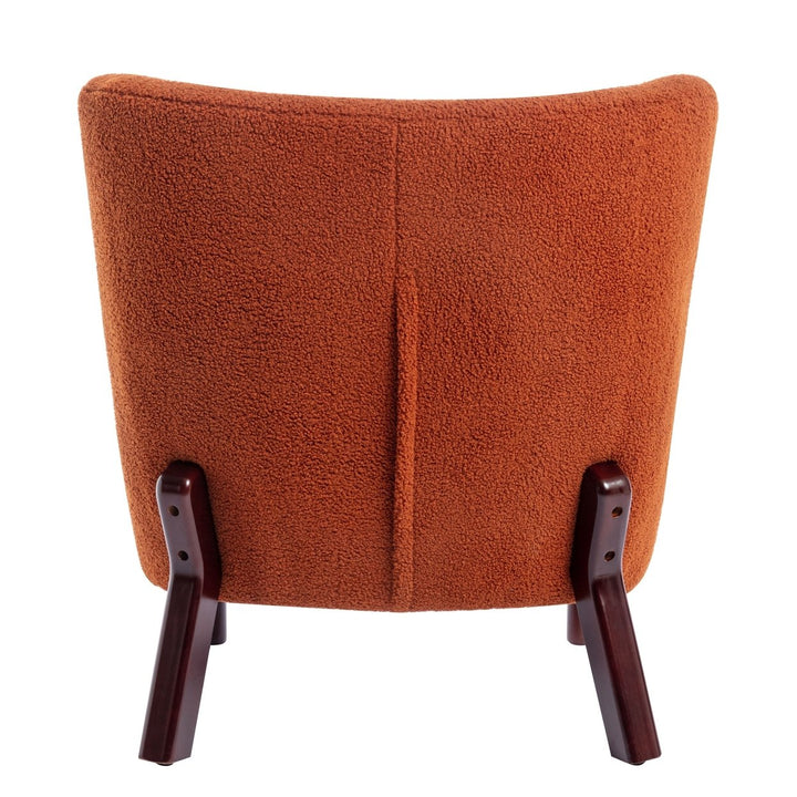 Burnt Orange Upholstered Armless Accent Chair Lambskin Sherpa Modern Sofa for Living Room Bedroom Small Spaces Image 9