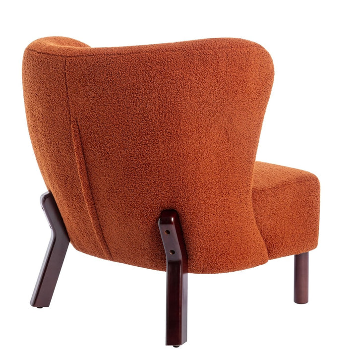 Burnt Orange Upholstered Armless Accent Chair Lambskin Sherpa Modern Sofa for Living Room Bedroom Small Spaces Image 10