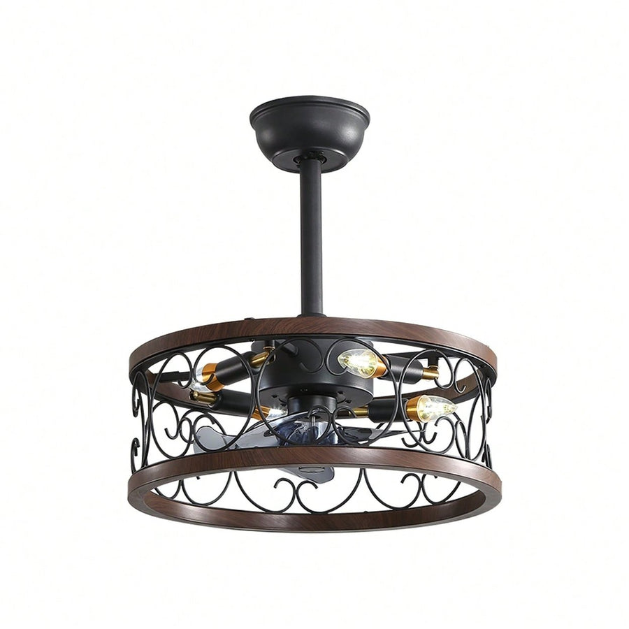 Caged Ceiling Fan with Remote Control DC Motor 18inch 6 Speeds E12 Bulbs for 10-15 Rooms Image 1