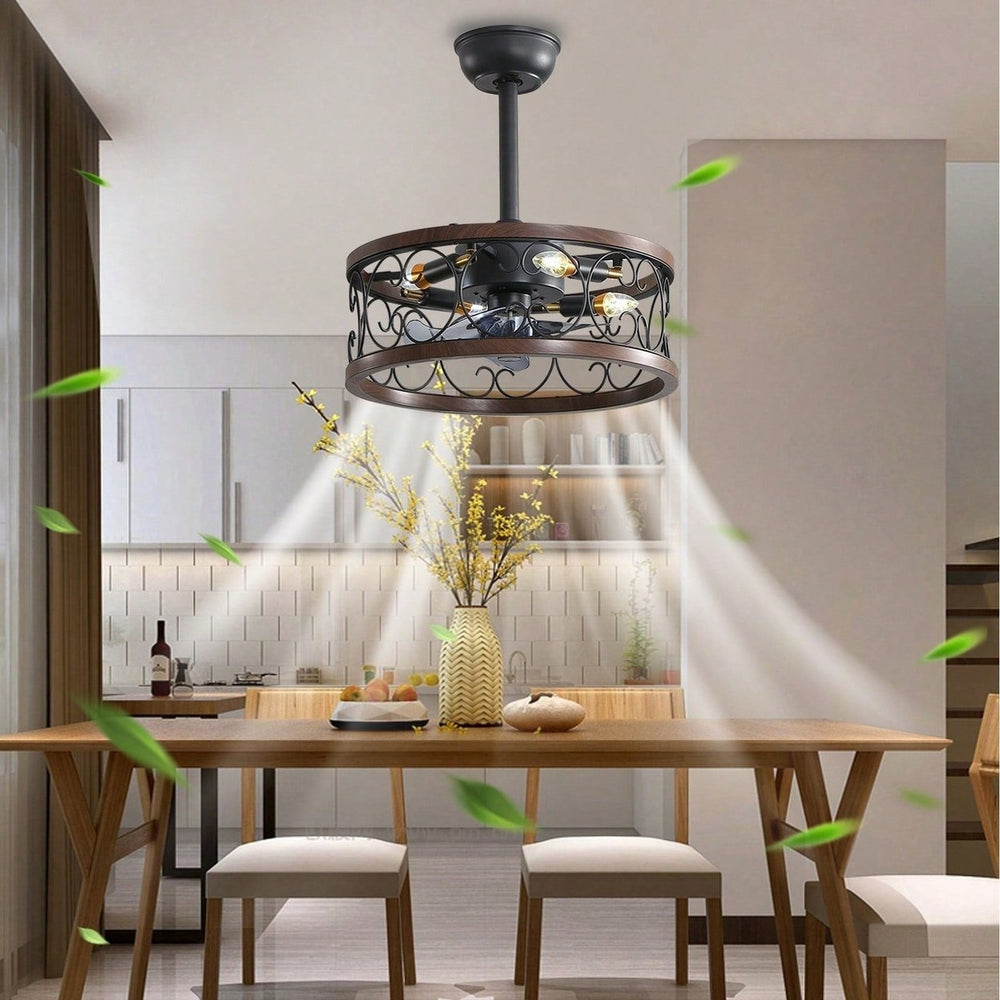 Caged Ceiling Fan with Remote Control DC Motor 18inch 6 Speeds E12 Bulbs for 10-15 Rooms Image 2