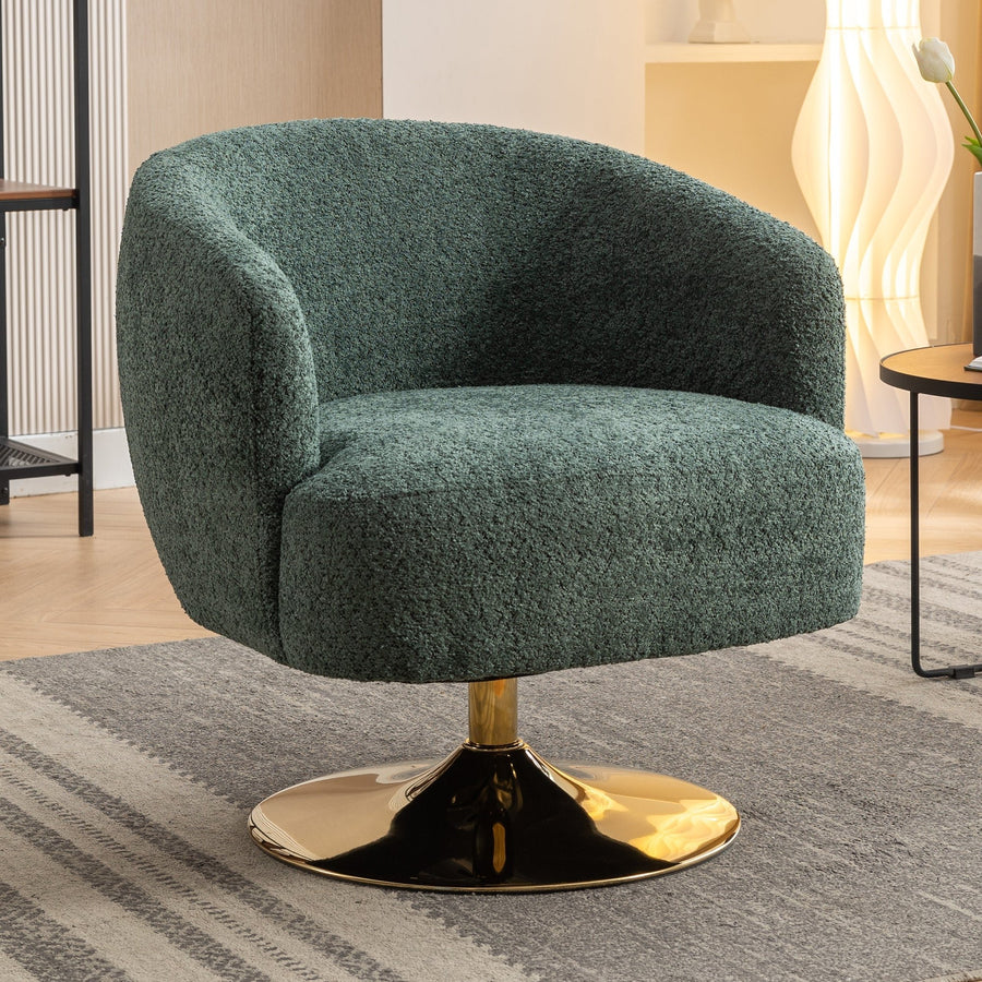 Chenille Fabric Accent Swivel Chair With Gold Metal Round Base,Green Image 1