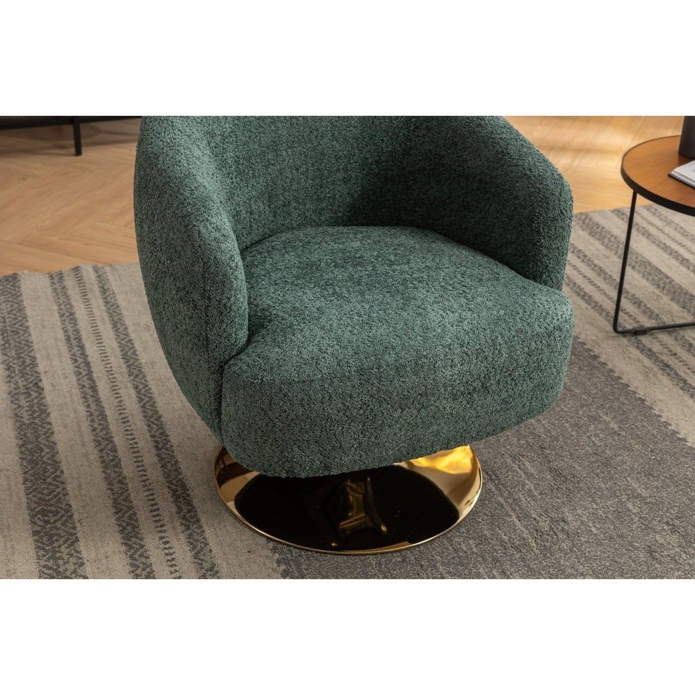 Chenille Fabric Accent Swivel Chair With Gold Metal Round Base,Green Image 2