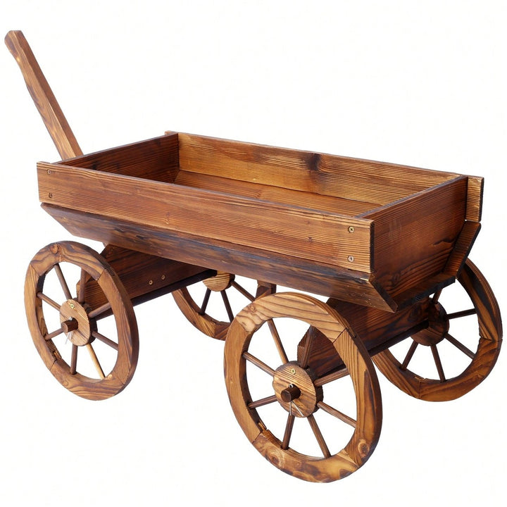 Charming Wooden Flower Planter With Wheels For Garden And Outdoor Decor Image 1