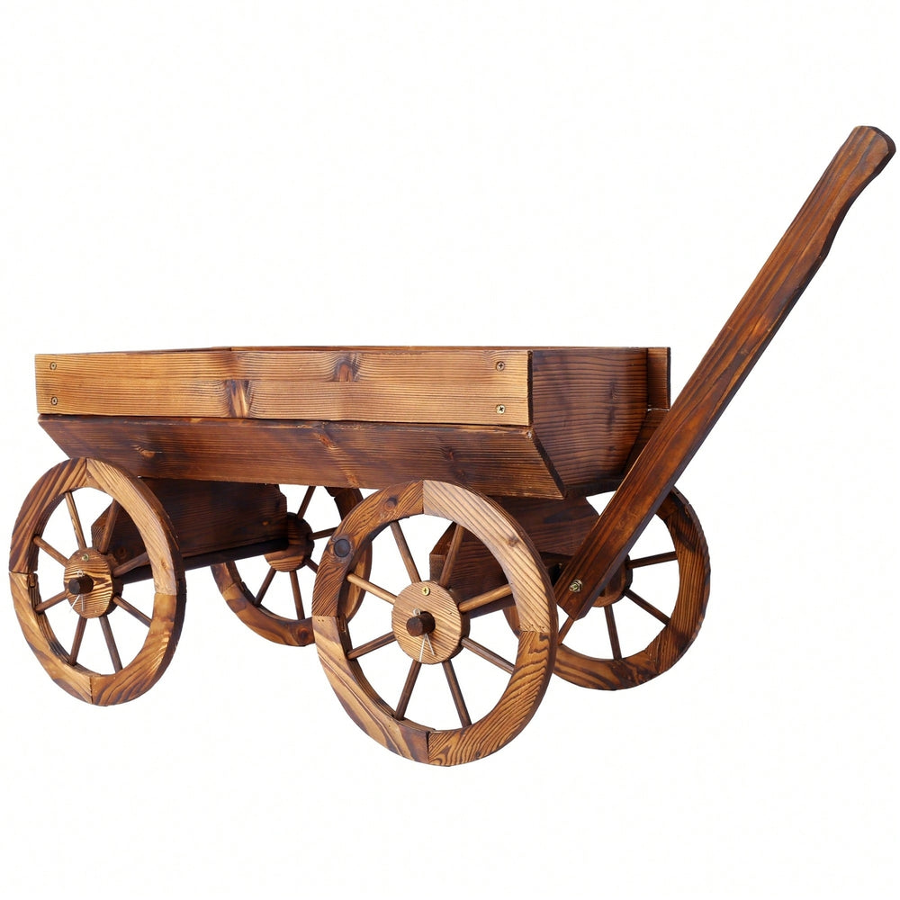 Charming Wooden Flower Planter With Wheels For Garden And Outdoor Decor Image 2