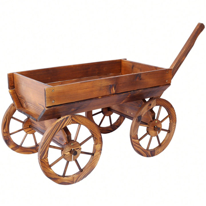 Charming Wooden Flower Planter With Wheels For Garden And Outdoor Decor Image 3