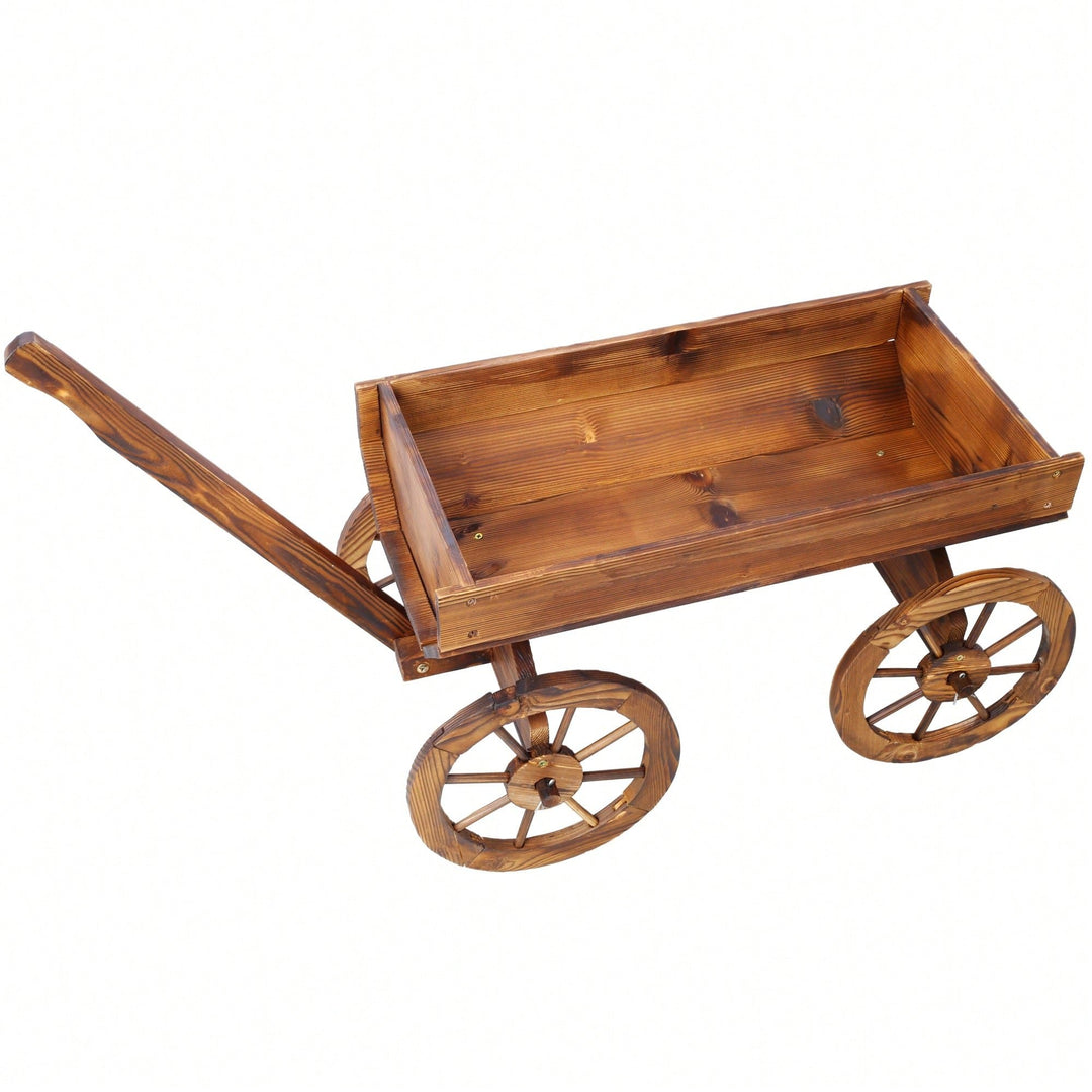 Charming Wooden Flower Planter With Wheels For Garden And Outdoor Decor Image 4