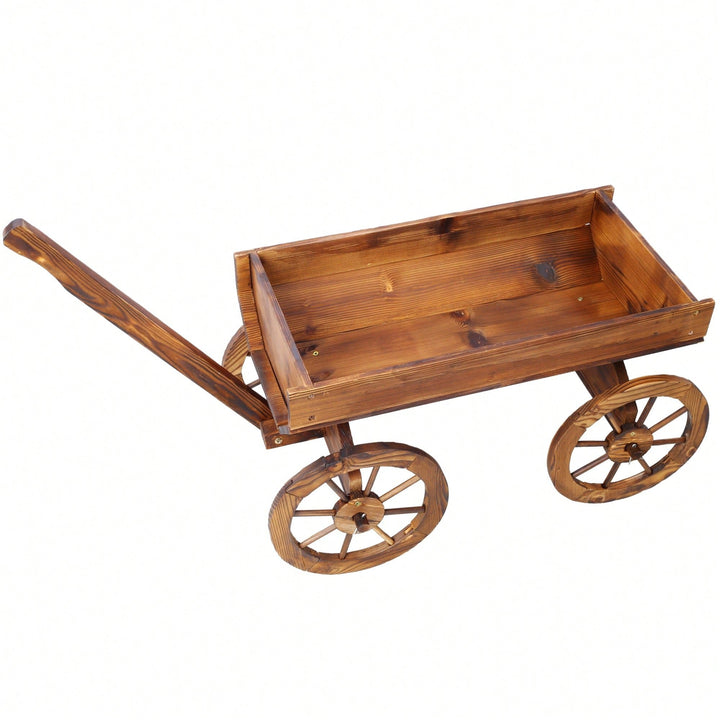 Charming Wooden Flower Planter With Wheels For Garden And Outdoor Decor Image 4