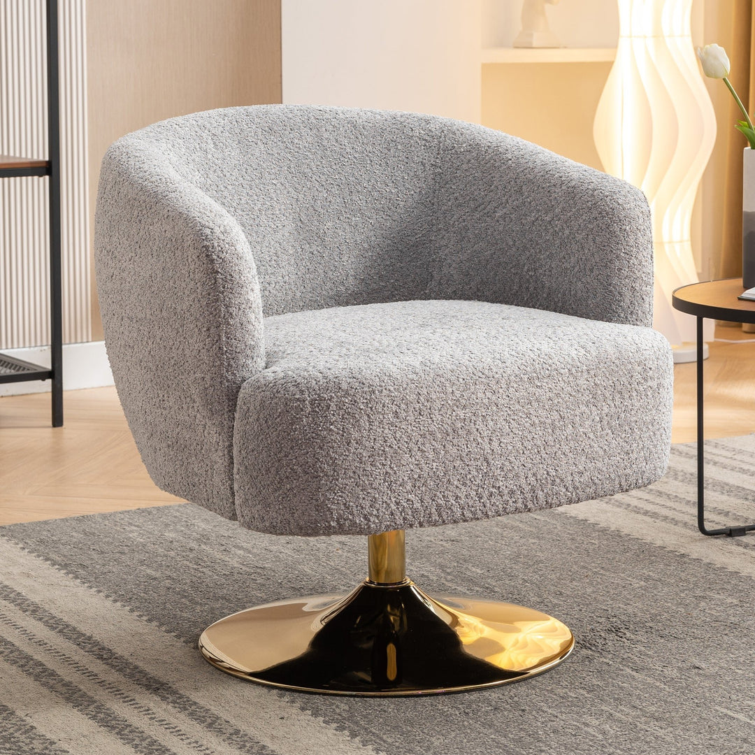 Chenille Fabric Accent Swivel Chair With Gold Metal Round Base,Light Gray Image 1