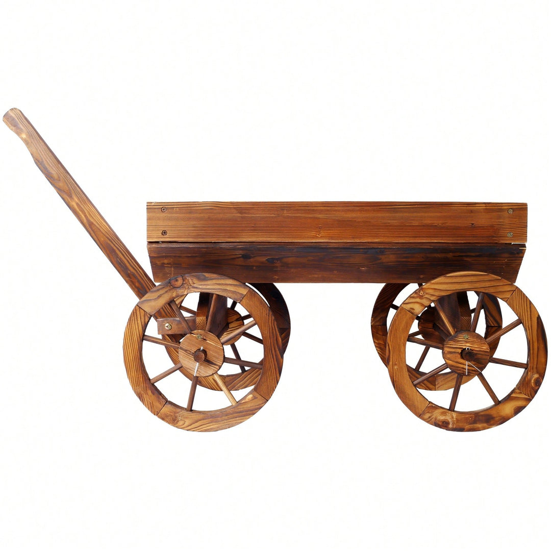 Charming Wooden Flower Planter With Wheels For Garden And Outdoor Decor Image 5