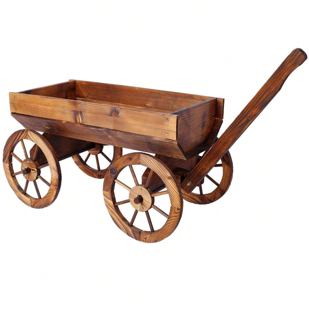 Charming Wooden Flower Planter With Wheels For Garden And Outdoor Decor Image 6