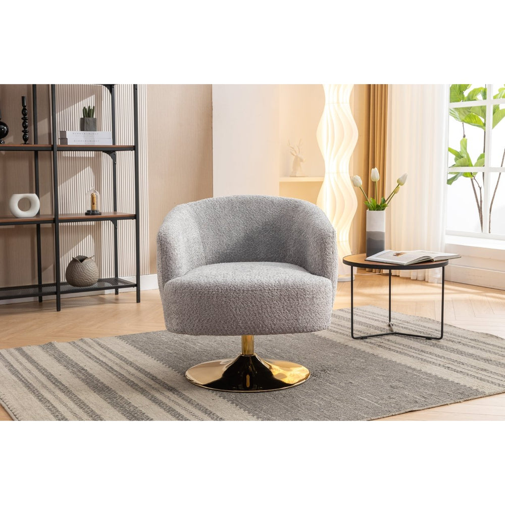 Chenille Fabric Accent Swivel Chair With Gold Metal Round Base,Light Gray Image 2