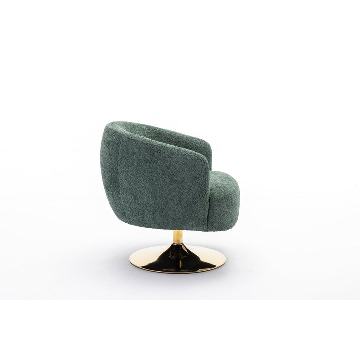 Chenille Fabric Accent Swivel Chair With Gold Metal Round Base,Green Image 11