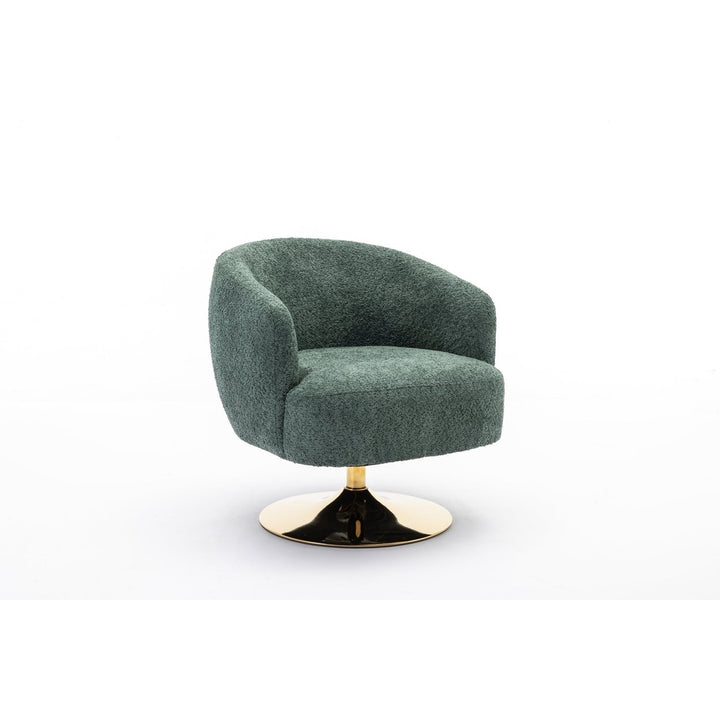 Chenille Fabric Accent Swivel Chair With Gold Metal Round Base,Green Image 12