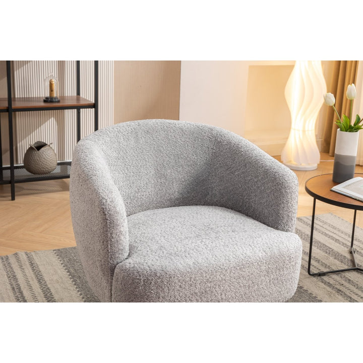 Chenille Fabric Accent Swivel Chair With Gold Metal Round Base,Light Gray Image 5