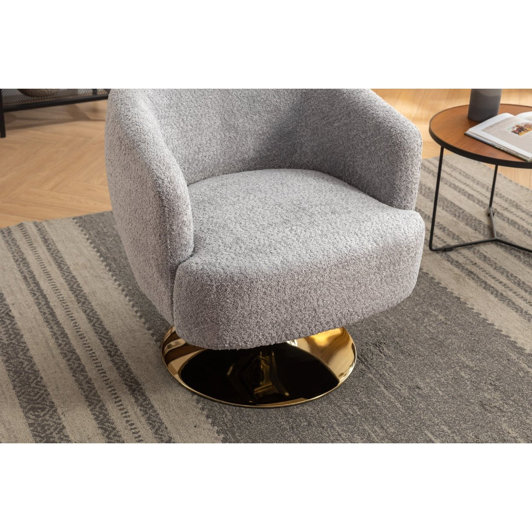 Chenille Fabric Accent Swivel Chair With Gold Metal Round Base,Light Gray Image 6