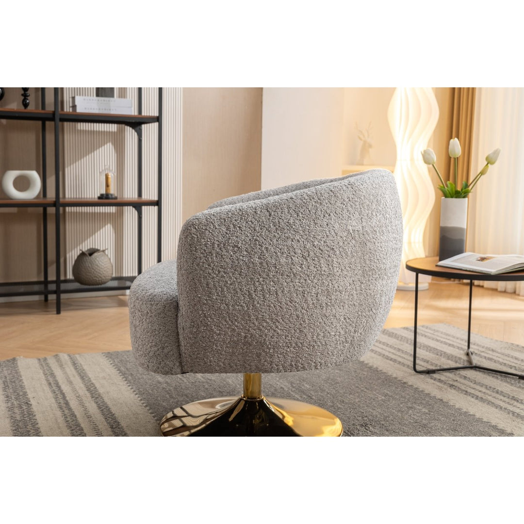 Chenille Fabric Accent Swivel Chair With Gold Metal Round Base,Light Gray Image 8