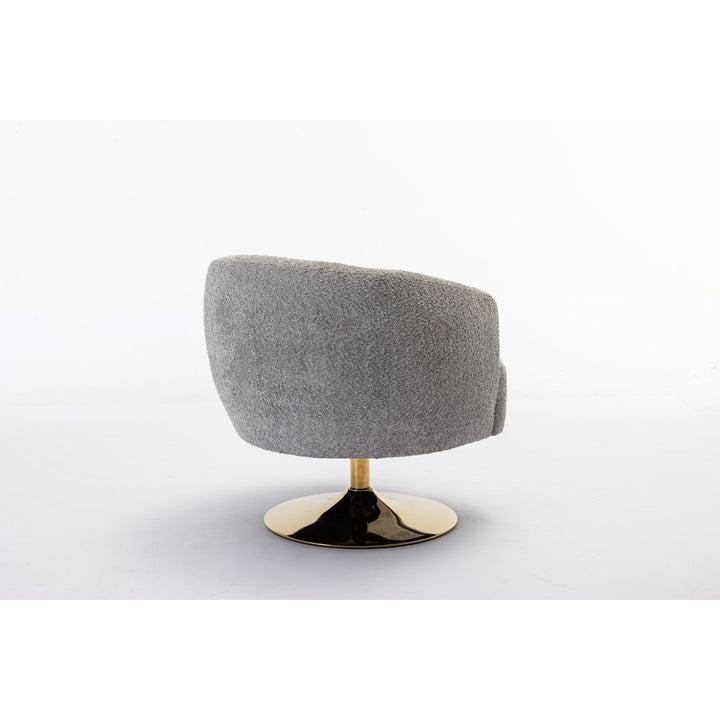 Chenille Fabric Accent Swivel Chair With Gold Metal Round Base,Light Gray Image 12