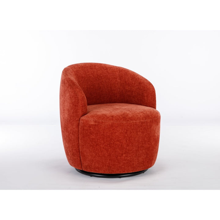 Chenille Fabric Swivel Accent Armchair Barrel Chair With Black Powder Coating Metal Ring,Orange Image 3