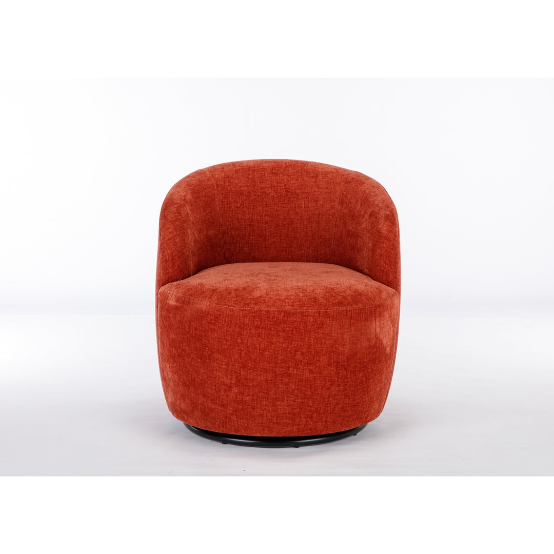 Chenille Fabric Swivel Accent Armchair Barrel Chair With Black Powder Coating Metal Ring,Orange Image 4