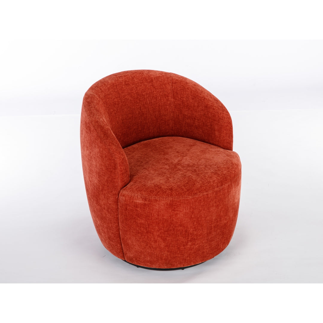 Chenille Fabric Swivel Accent Armchair Barrel Chair With Black Powder Coating Metal Ring,Orange Image 5