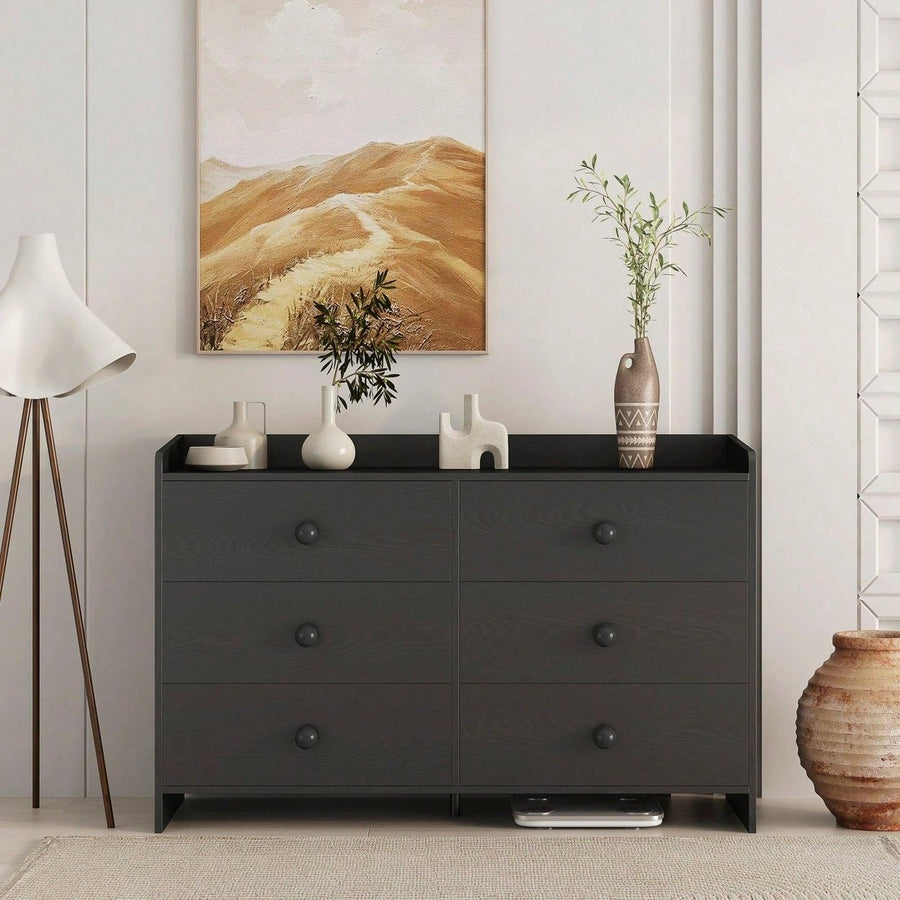 Chest Of Drawers Black Dresser, 6 Drawer Chest With Wide Storage, Modern Contemporary 6-Drawer Cabinet For Bedroom Image 1