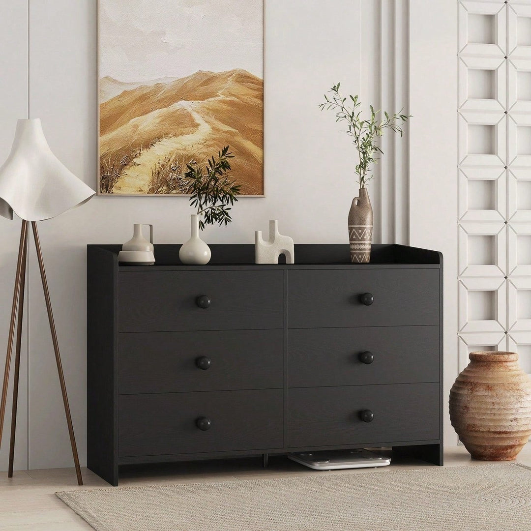 Chest Of Drawers Black Dresser, 6 Drawer Chest With Wide Storage, Modern Contemporary 6-Drawer Cabinet For Bedroom Image 2