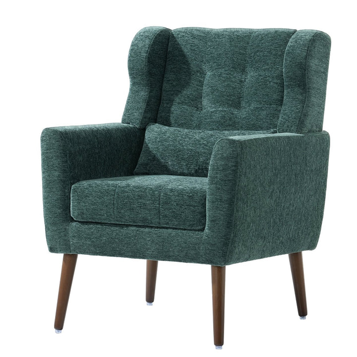 Chenille Modern Accent Chair with Pillow Soft Upholstered Armchair for Living Room Bedroom Solid Wood Legs Blackish Image 2