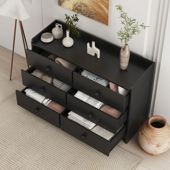 Chest Of Drawers Black Dresser, 6 Drawer Chest With Wide Storage, Modern Contemporary 6-Drawer Cabinet For Bedroom Image 3