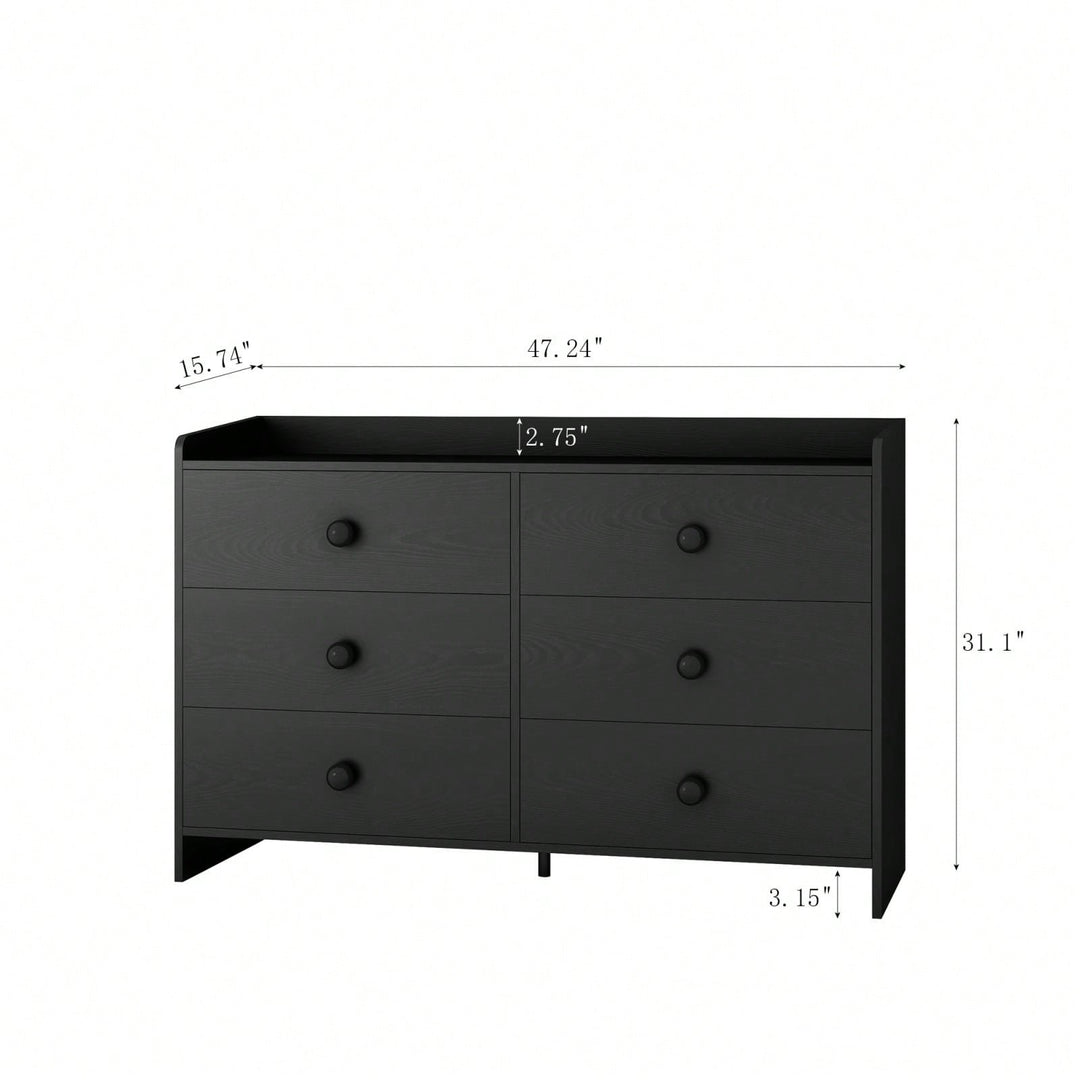 Chest Of Drawers Black Dresser, 6 Drawer Chest With Wide Storage, Modern Contemporary 6-Drawer Cabinet For Bedroom Image 5