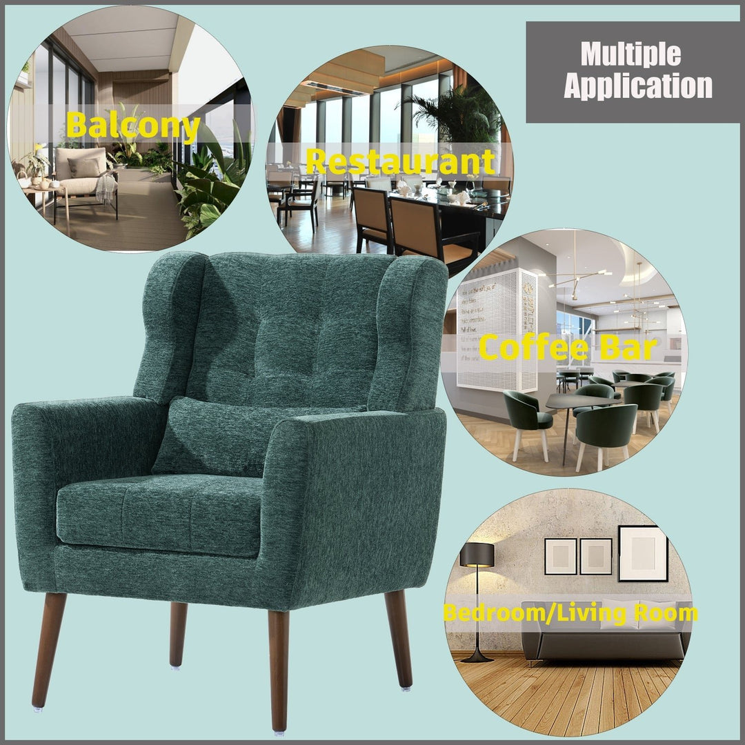 Chenille Modern Accent Chair with Pillow Soft Upholstered Armchair for Living Room Bedroom Solid Wood Legs Blackish Image 5