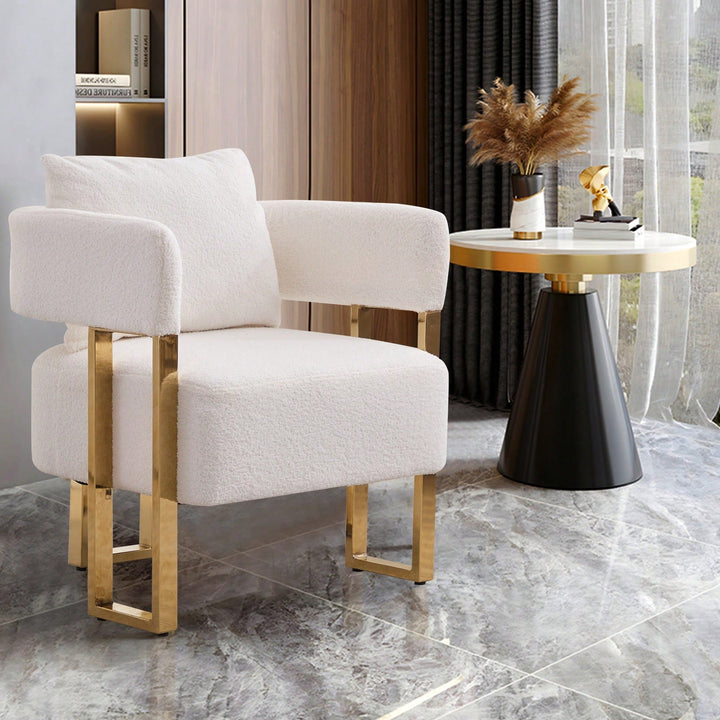 Chic Teddy Fleece Accent Chair with Gold Legs for Living Room Office or Dressing Area Image 4