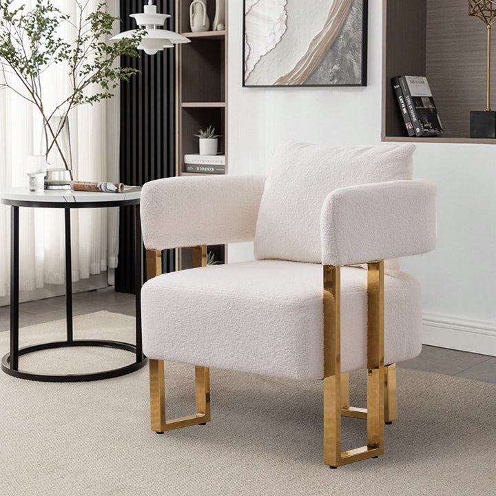 Chic Teddy Fleece Accent Chair with Gold Legs for Living Room Office or Dressing Area Image 5