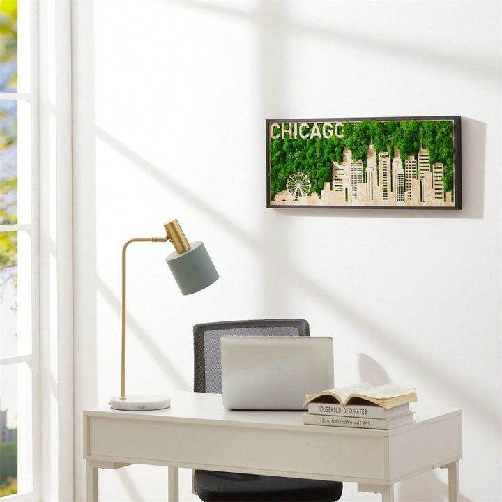 Chicago Skyline Metal Wall Art with Preserved Moss Unique Home Handcrafted Durable Design Image 4