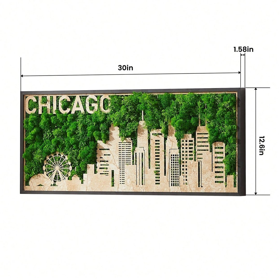 Chicago Skyline Metal Wall Art with Preserved Moss Unique Home Handcrafted Durable Design Image 5