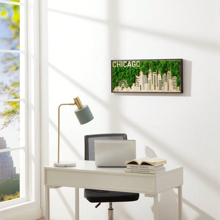 Chicago Skyline Metal Wall Art with Preserved Moss Unique Home Handcrafted Durable Design Image 6