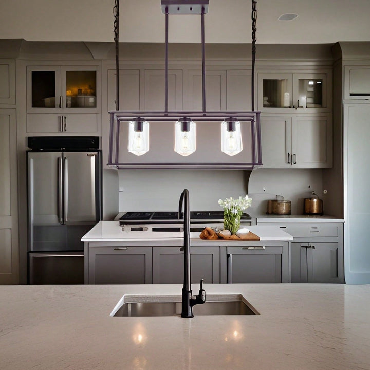 Clear Glass Linear Island Pendant Light for Kitchen Dining and Image 3