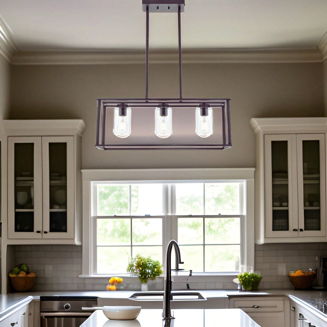 Clear Glass Linear Island Pendant Light for Kitchen Dining and Image 4