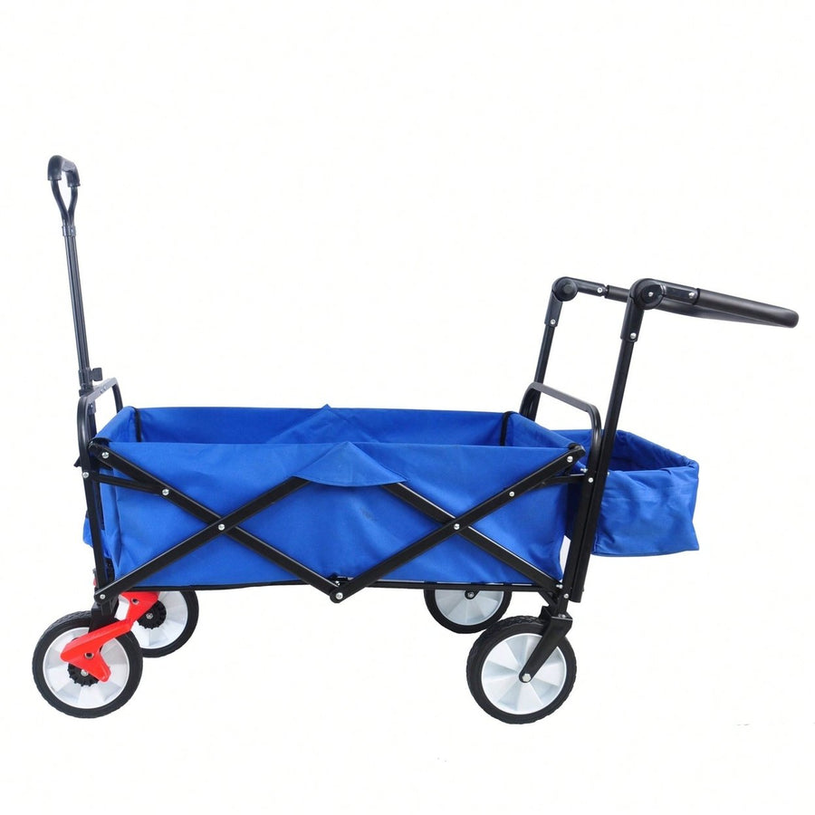 Collapsible Outdoor Utility Wagon, Heavy Duty Folding Garden Portable Hand Cart, Drink Holder, Adjustable Handles Image 1