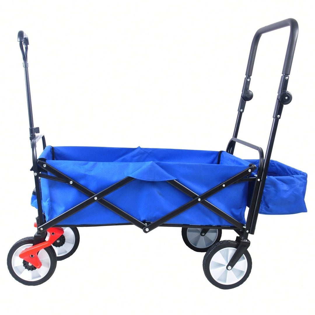 Collapsible Outdoor Utility Wagon, Heavy Duty Folding Garden Portable Hand Cart, Drink Holder, Adjustable Handles Image 2