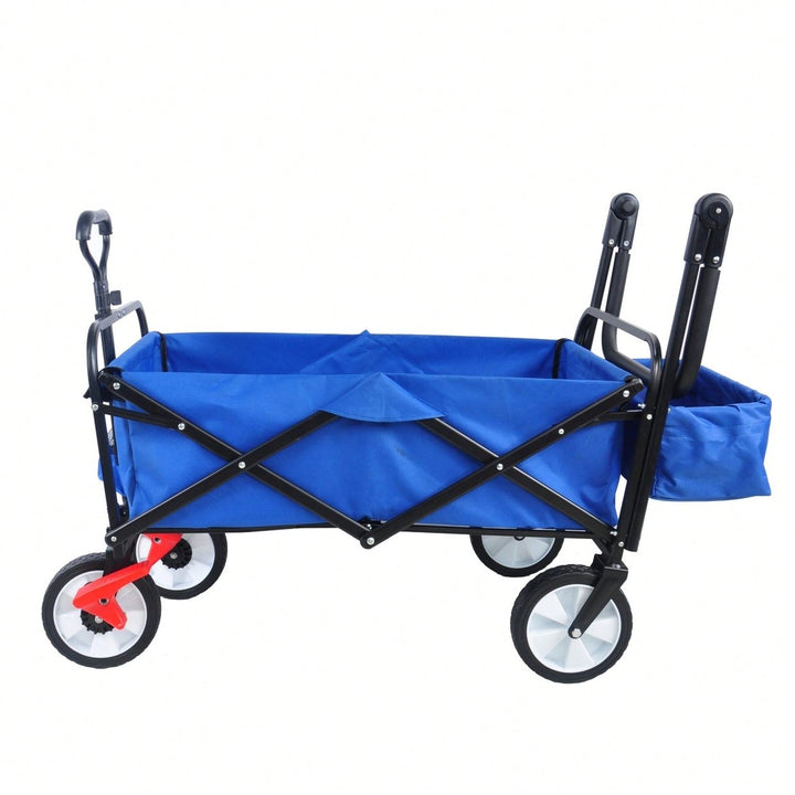 Collapsible Outdoor Utility Wagon, Heavy Duty Folding Garden Portable Hand Cart, Drink Holder, Adjustable Handles Image 3