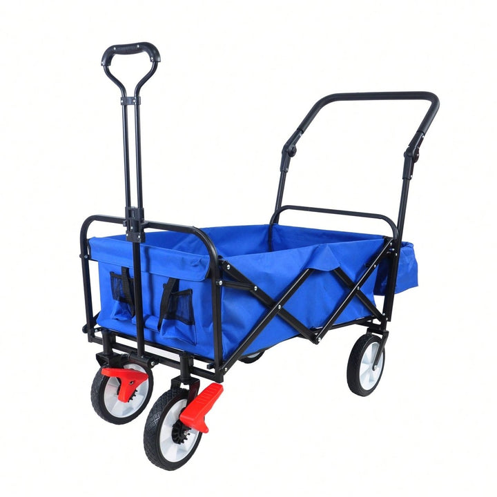 Collapsible Outdoor Utility Wagon, Heavy Duty Folding Garden Portable Hand Cart, Drink Holder, Adjustable Handles Image 4