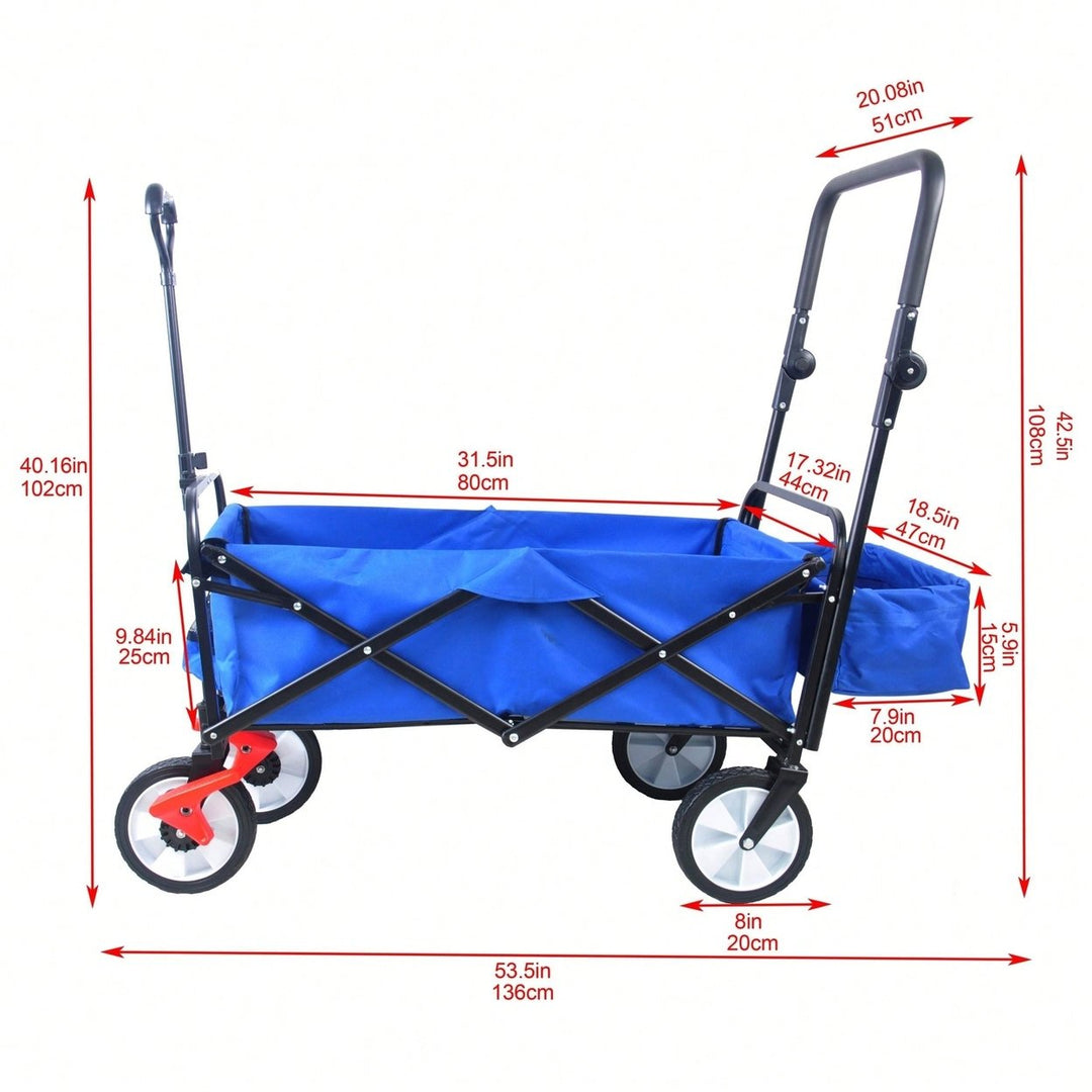 Collapsible Outdoor Utility Wagon, Heavy Duty Folding Garden Portable Hand Cart, Drink Holder, Adjustable Handles Image 6