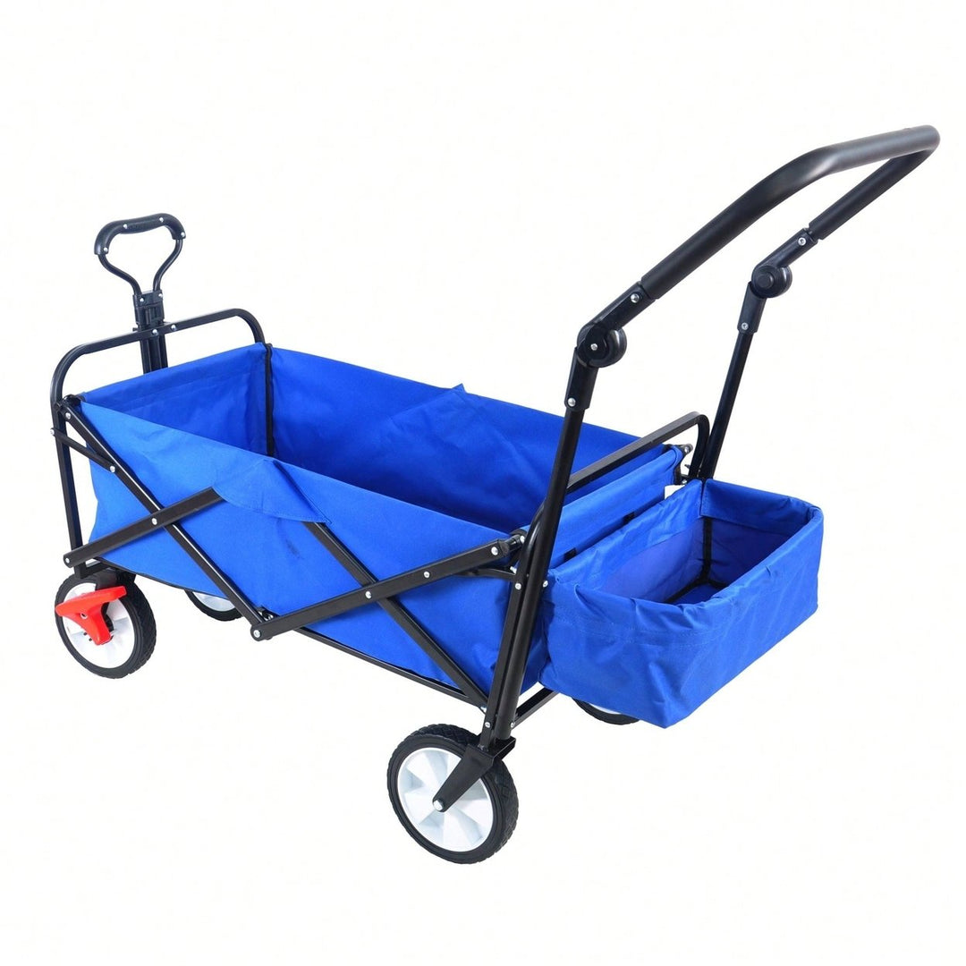 Collapsible Outdoor Utility Wagon, Heavy Duty Folding Garden Portable Hand Cart, Drink Holder, Adjustable Handles Image 7