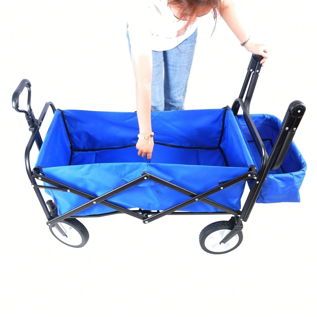 Collapsible Outdoor Utility Wagon, Heavy Duty Folding Garden Portable Hand Cart, Drink Holder, Adjustable Handles Image 9