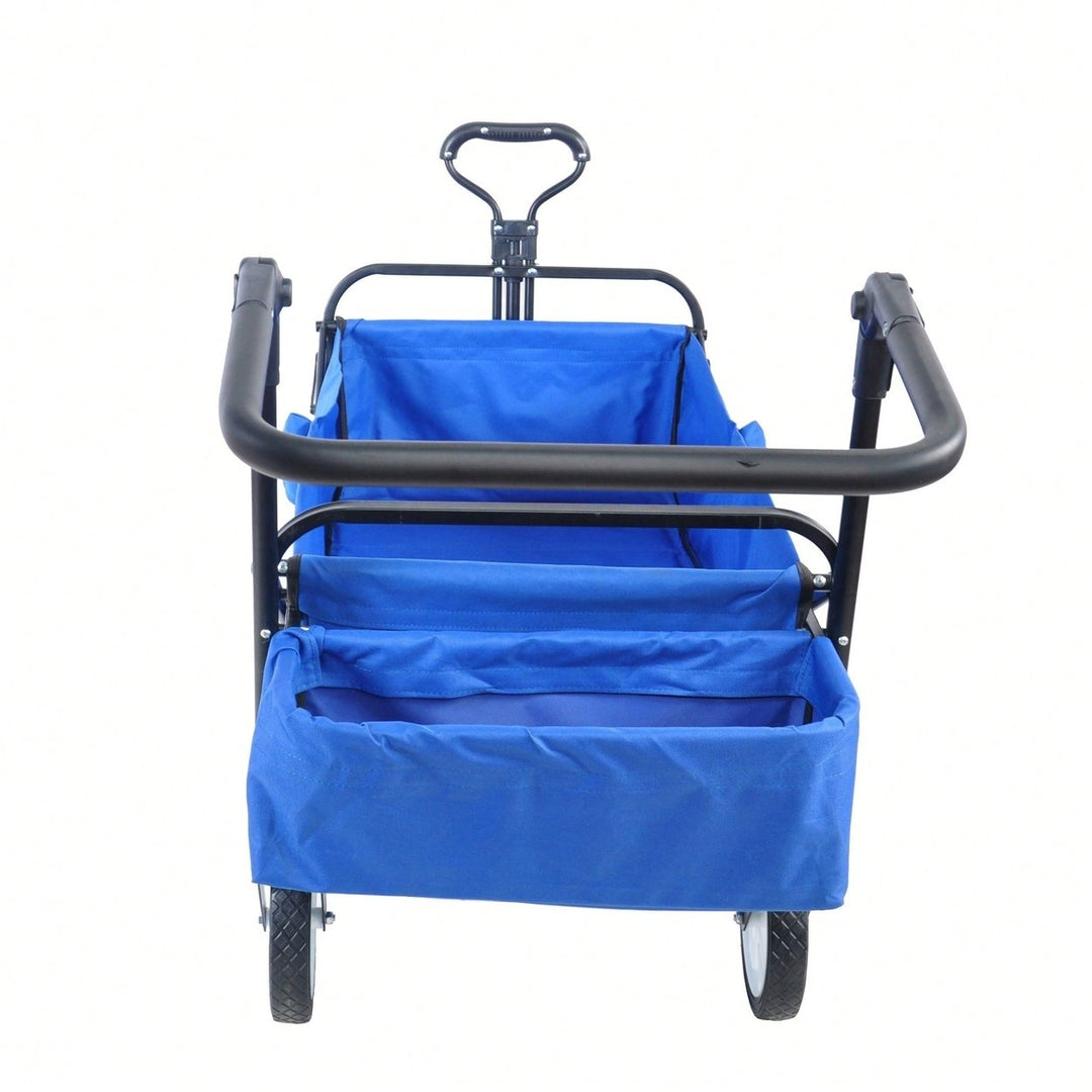 Collapsible Outdoor Utility Wagon, Heavy Duty Folding Garden Portable Hand Cart, Drink Holder, Adjustable Handles Image 11