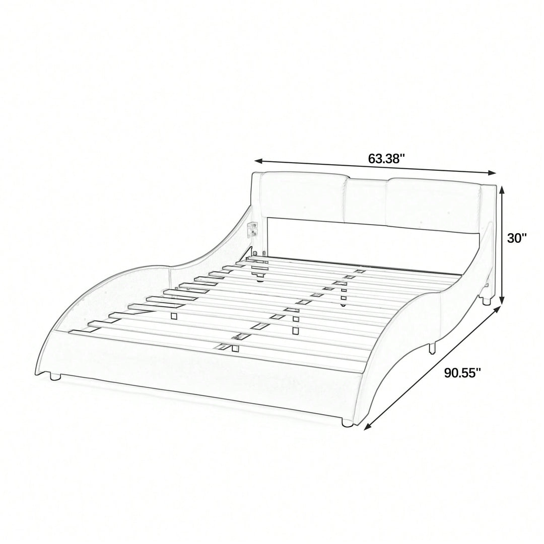 Elegant Modern Faux Leather Queen Bed Frame With Curved Headboard And Wood Slats Support  Low Profile Design, Easy Image 7