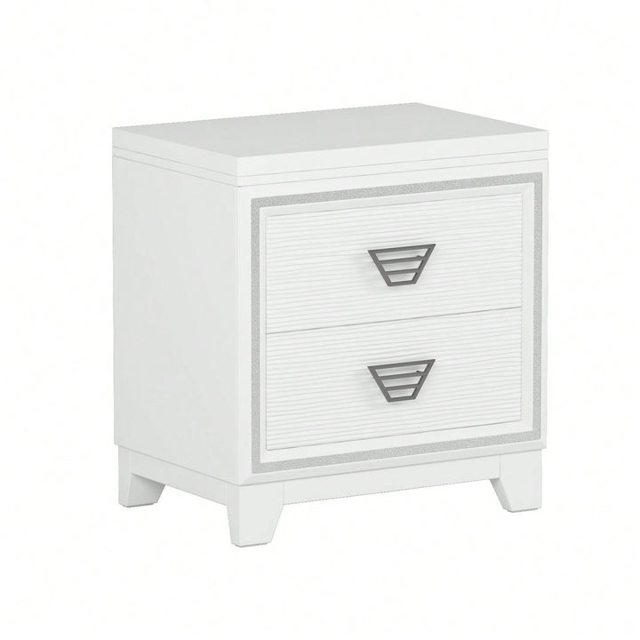 Elegant Nightstand With Metal Handles And Sparkling Decoration  2 Drawers For Bedroom And Living Room Image 3