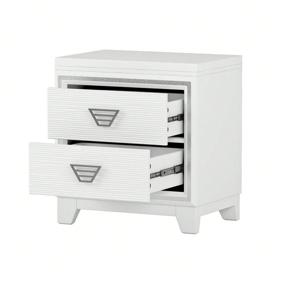 Elegant Nightstand With Metal Handles And Sparkling Decoration  2 Drawers For Bedroom And Living Room Image 4